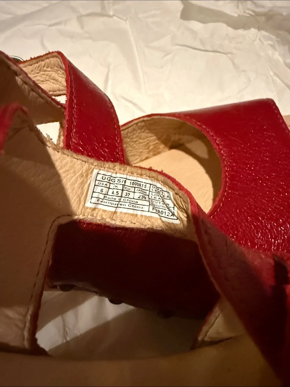 UGG Red Leather Crisscross Peep-Toe Slingback Sandals